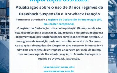 Notícia: Importação n° 033/2026: Atualização sobre o uso de DI nos regimes de Drawback Suspensão e Drawback Isenção